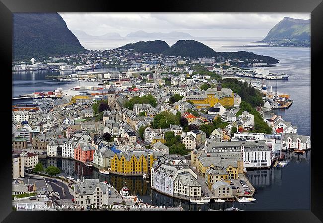 Alesund from high up Framed Print by Steven Plowman