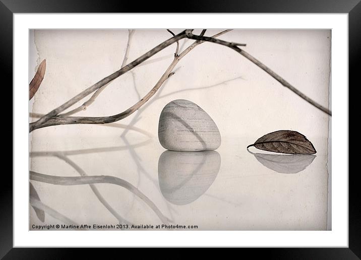 Branches, leaf and pebble Framed Mounted Print by Martine Affre Eisenlohr