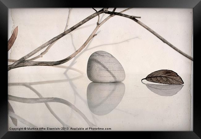 Branches, leaf and pebble Framed Print by Martine Affre Eisenlohr