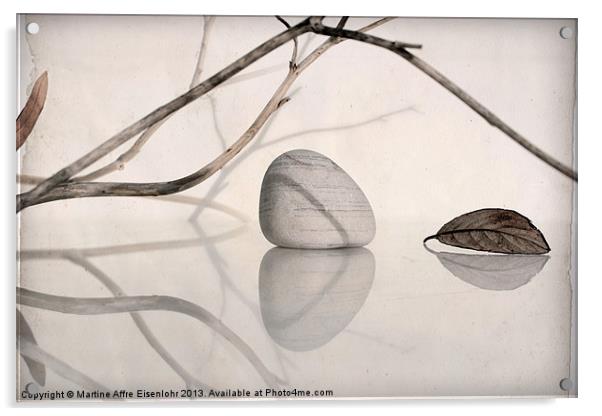Branches, leaf and pebble Acrylic by Martine Affre Eisenlohr