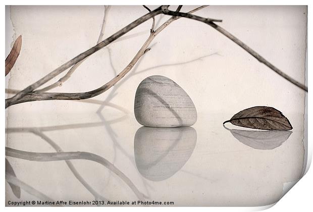 Branches, leaf and pebble Print by Martine Affre Eisenlohr