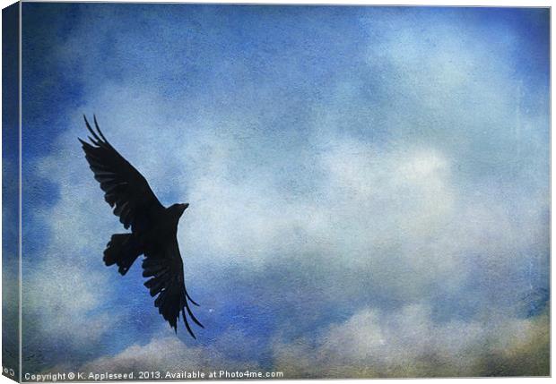 Raven Against a Painted Blue Sky Canvas Print by K. Appleseed.