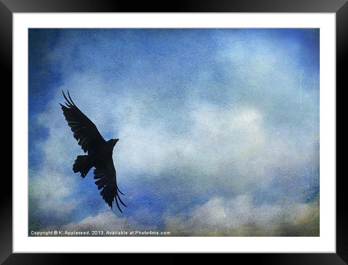 Raven Against a Painted Blue Sky Framed Mounted Print by K. Appleseed.