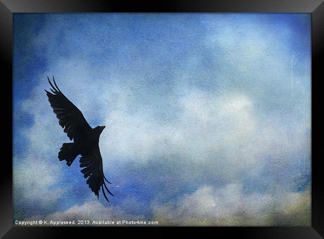 Raven Against a Painted Blue Sky Framed Print by K. Appleseed.