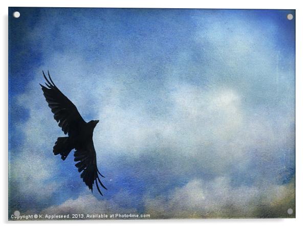 Raven Against a Painted Blue Sky Acrylic by K. Appleseed.