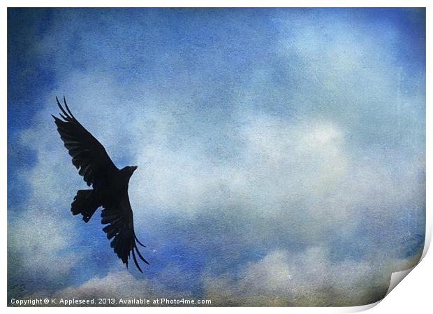 Raven Against a Painted Blue Sky Print by K. Appleseed.
