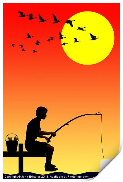 Childhood dreams, Fishing Print by John Edwards