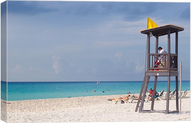 life guard tower on beach Canvas Print by Lloyd Fudge
