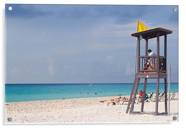 life guard tower on beach Acrylic by Lloyd Fudge