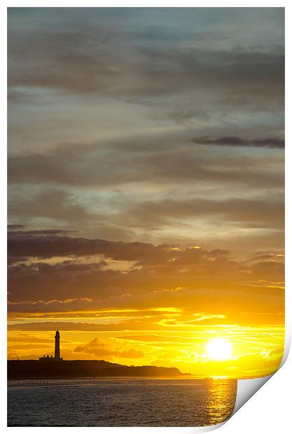 Sunset at lossiemouth lighthouse Print by Lloyd Fudge