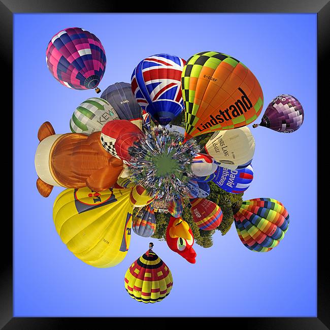 Balloon Fiesta Little Planet Framed Print by Peter Cope