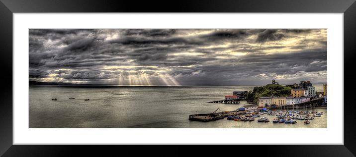 Tenby Harbour Panoramic Framed Mounted Print by Simon West