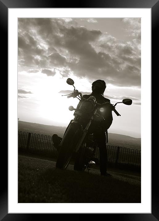 biker at sun set Framed Mounted Print by tom crockford