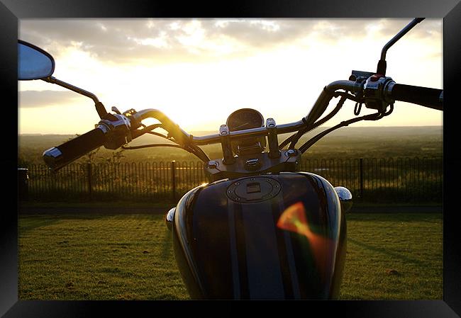 bikers sunset Framed Print by tom crockford