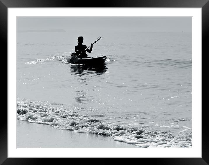 Kayak Morning Mono Framed Mounted Print by Jennie Franklin