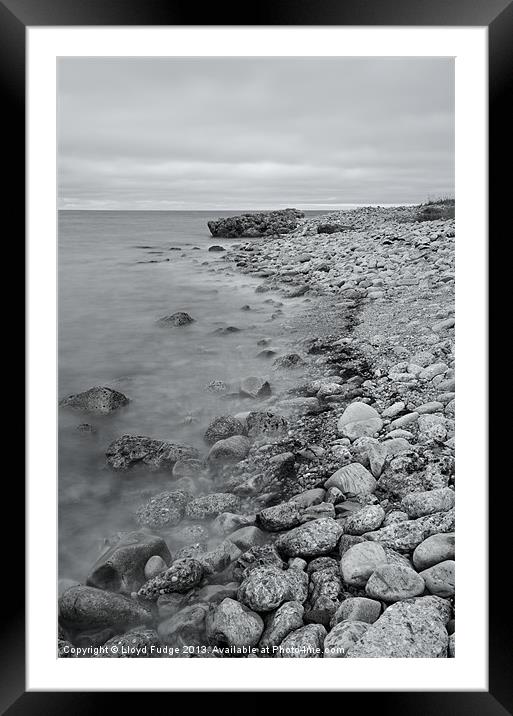 black and white view of beach Framed Mounted Print by Lloyd Fudge