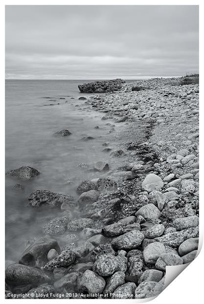 black and white view of beach Print by Lloyd Fudge