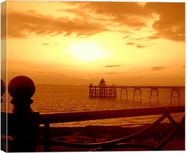 Sunset over Clevedon Pier Canvas Print by Paula Palmer canvas