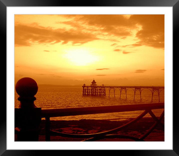 Sunset over Clevedon Pier Framed Mounted Print by Paula Palmer canvas