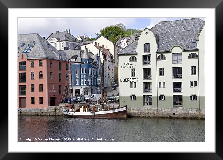River boat and buildings Framed Mounted Print by Steven Plowman