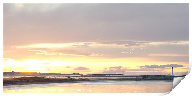 sunset over Lossiemouth beach and lighthouse Print by Lloyd Fudge