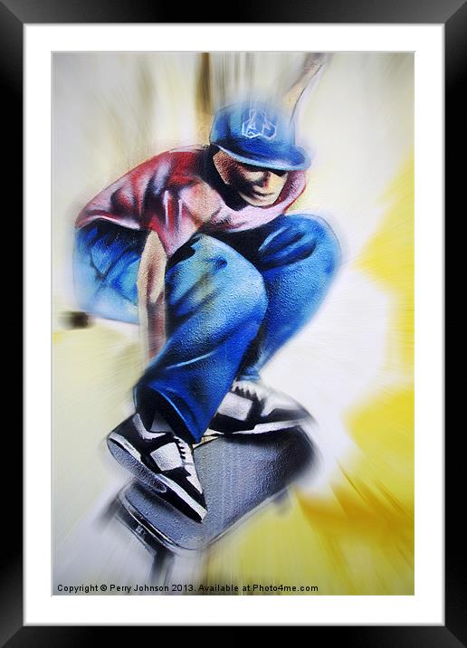 Skateboard King Framed Mounted Print by Perry Johnson