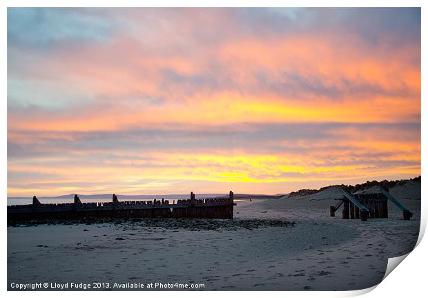 Sunrise on east beach at lossiemouth Print by Lloyd Fudge