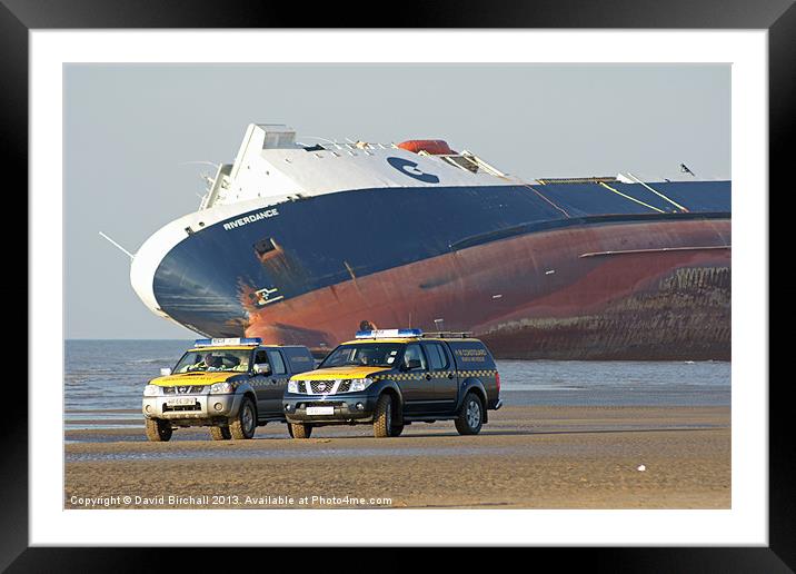 Ferry Riverdance beached on Lancashire coast. Framed Mounted Print by David Birchall