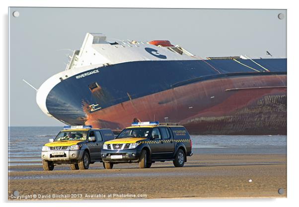 Ferry Riverdance beached on Lancashire coast. Acrylic by David Birchall