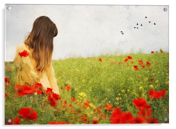 Girl in the Poppies Acrylic by Dawn Cox