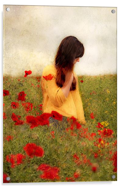 Woman in poppy field Acrylic by Dawn Cox