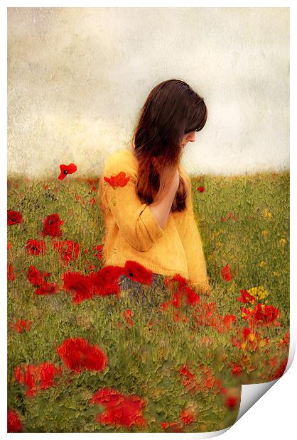 Woman in poppy field Print by Dawn Cox
