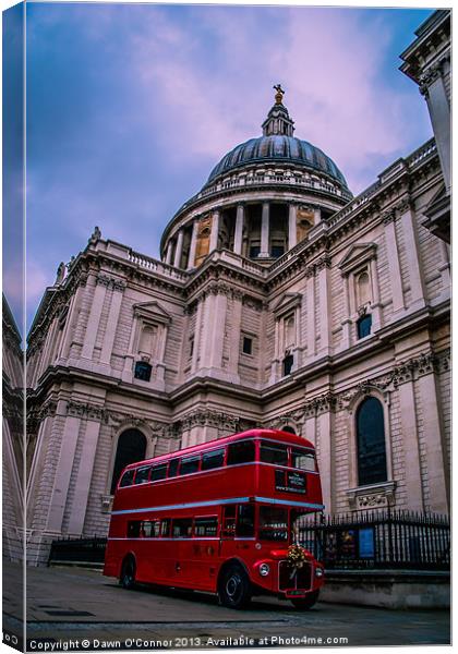 St Pauls Cathedral and Red London Bus Canvas Print by Dawn O'Connor