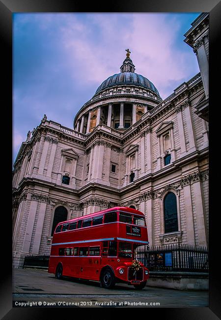 St Pauls Cathedral and Red London Bus Framed Print by Dawn O'Connor