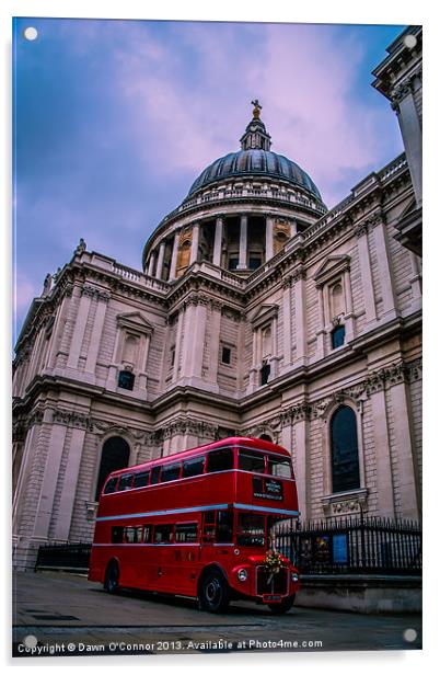 St Pauls Cathedral and Red London Bus Acrylic by Dawn O'Connor