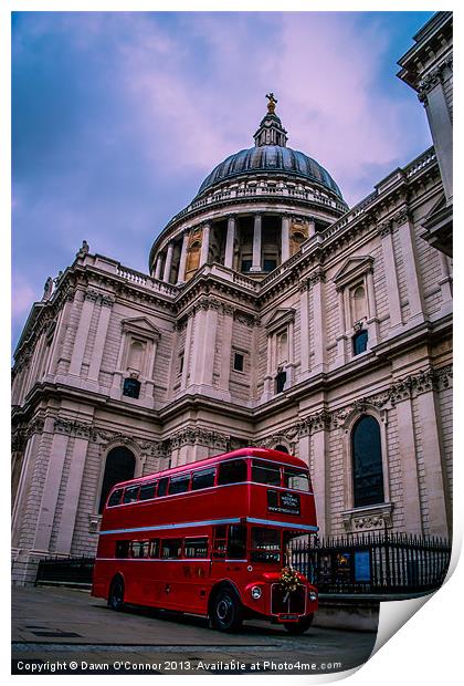 St Pauls Cathedral and Red London Bus Print by Dawn O'Connor