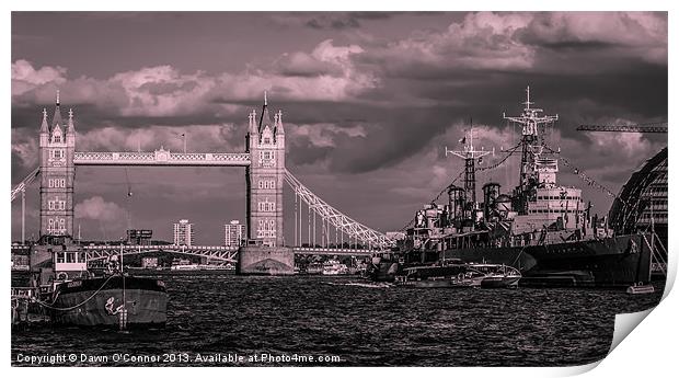 Tower Bridge and HMS Belfast London Print by Dawn O'Connor