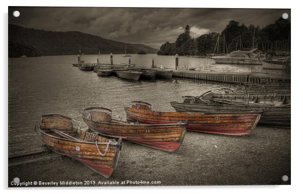 Boats at Bowness Acrylic by Beverley Middleton