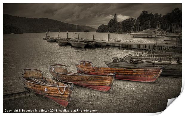 Boats at Bowness Print by Beverley Middleton