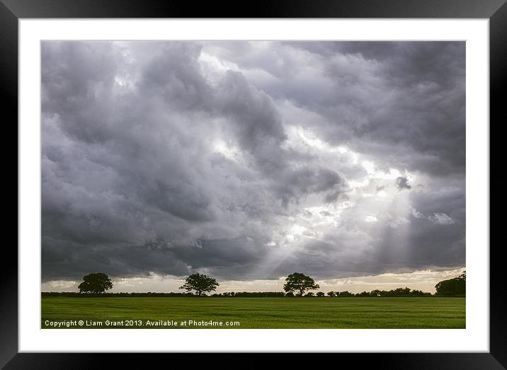 Dramatic sky at sunset over field of Barley. Framed Mounted Print by Liam Grant