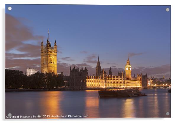 The house of parliament at night, London, UK Acrylic by stefano baldini