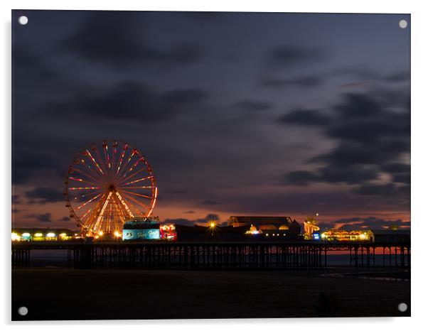 Blackpool South Pier at sunset Acrylic by Paul Watson