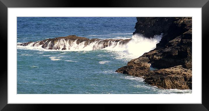Tintagel Cornwall Breaking Waves Framed Mounted Print by Peter F Hunt