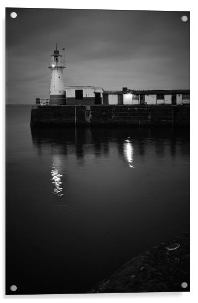 newlyn harbour lighthouse Acrylic by jon betts