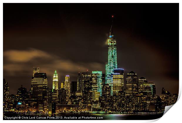 Downtown Manhattan At Night Print by Chris Lord