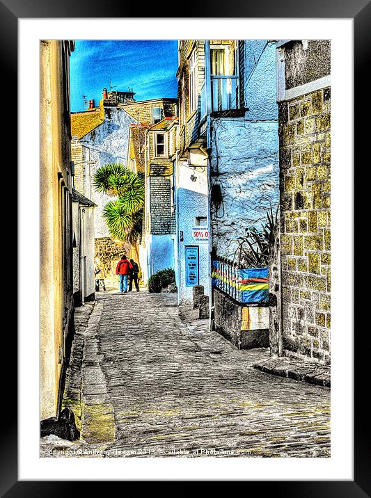 A back street in St. Ives Framed Mounted Print by Anthony Hedger