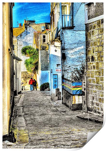 A back street in St. Ives Print by Anthony Hedger