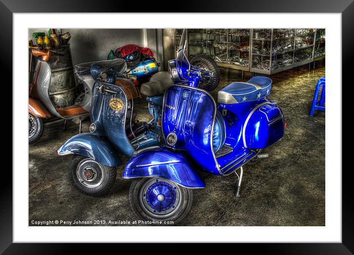 Funky mopeds Framed Mounted Print by Perry Johnson