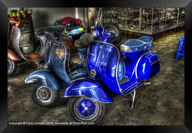 Funky mopeds Framed Print by Perry Johnson