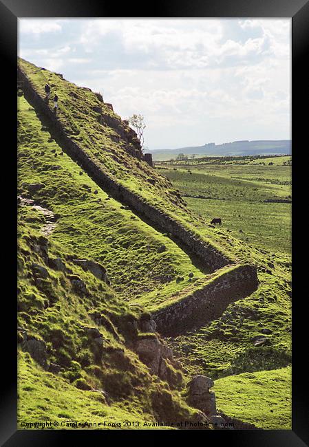 Hadrians Wall Climbing Across The Landscape Framed Print by Carole-Anne Fooks